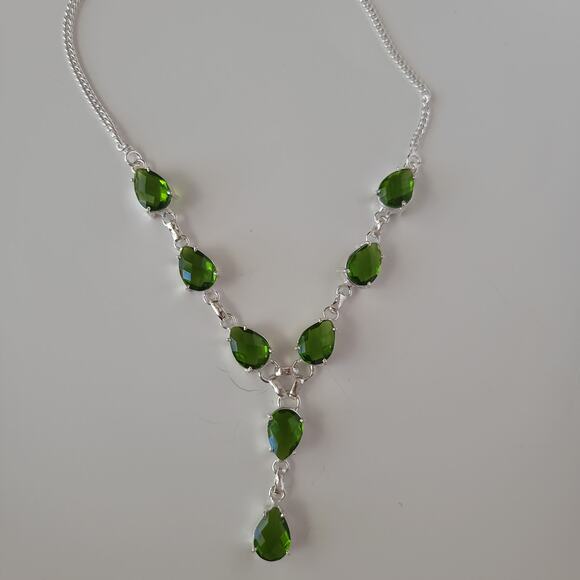 Vibrant Green Simulated Gemstone Necklace - Sterling Silver Statement Jewelry - Picture 3 of 7